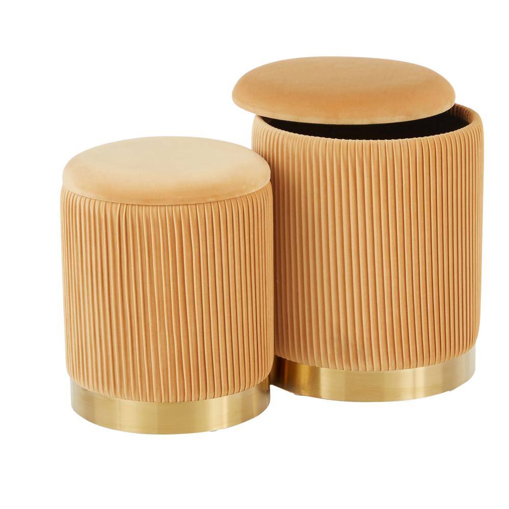 Marla Gold and Orange Velvet Nesting Ottomans Set