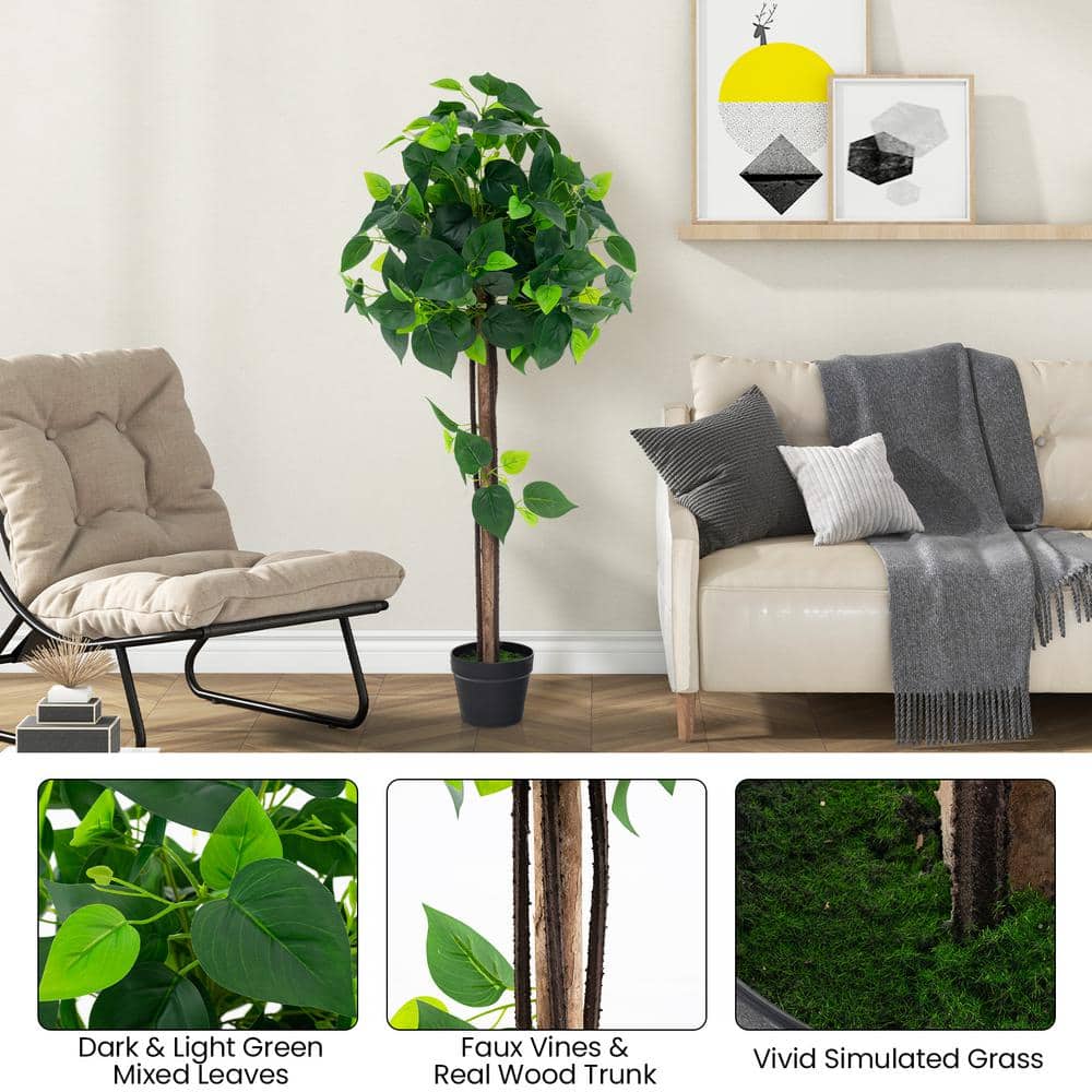 45-Inch Artificial Hydrangea Tree with Real Wood Trunk and Green Leaves