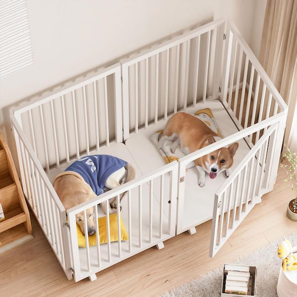 30 in. Dog Playpen 6-Panel Metal Puppy Playpen with 8 Wheels and Lockable Door Dog Fence with Safe Wooden Bottom