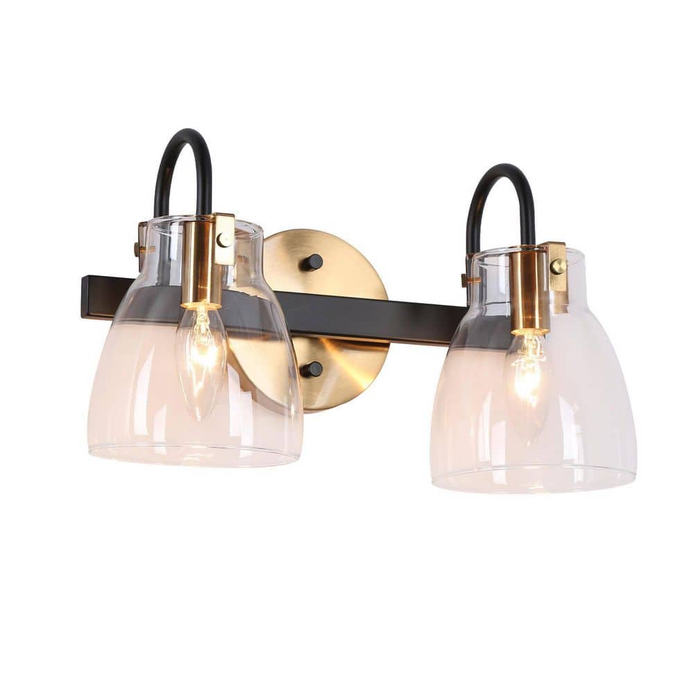 Modern Bathroom 13.4 in. 2-Light Gold and Black Vanity Light, Wall Sconce with Clear Glass Shades price history on PriceWatchPro