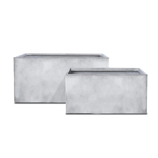 KANTE Kante 31 in. and 23 in.L Rectangular Large Concrete Long Box Planters (Set of 2)