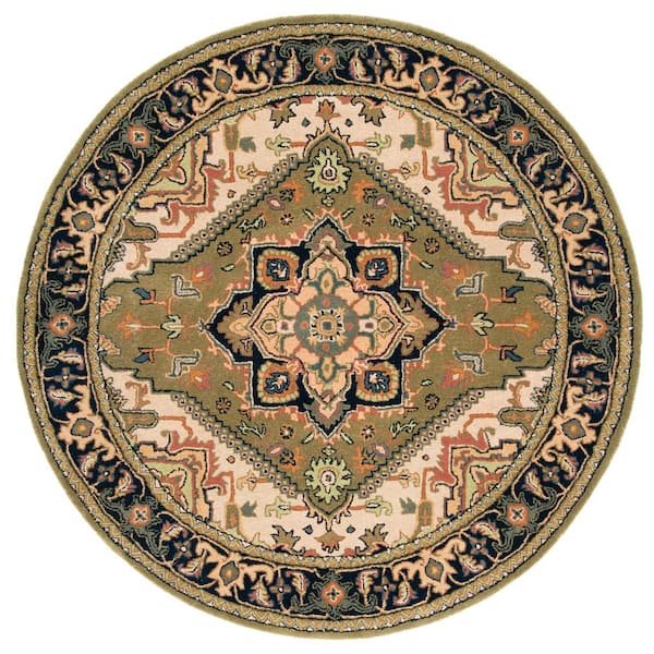 Heritage Green/Light Brown 8 ft. x 8 ft. Border Floral Medallion Round Area Rug