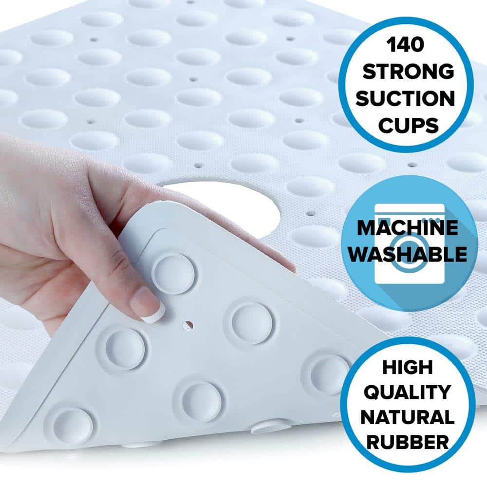 White Square Rubber Safety Shower Mat with Microban Protection