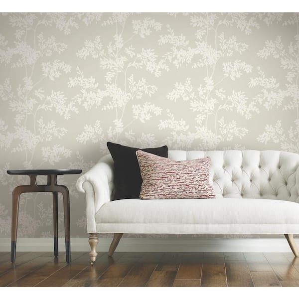 Light Taupe and White Lunaria Silhouette Paper Non-Pasted Matte Wallpaper