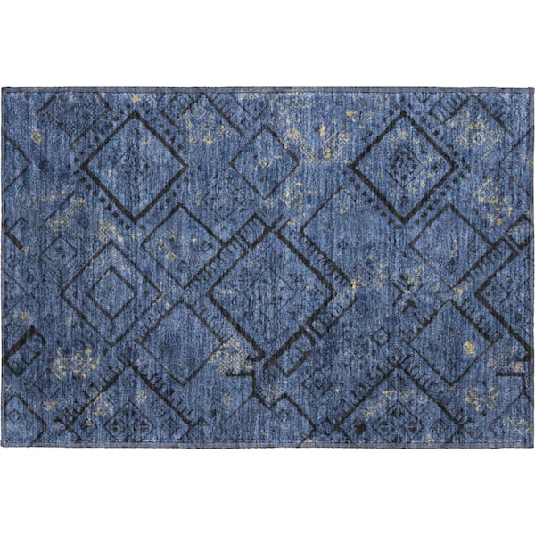 Mayfield Premium Machine Washable Abstract AMF2470 Navy 2 ft. x 3 ft. Accent Rug