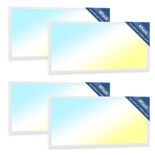 Integrated LED 2 x 4 ft. 4-Pack LED Flat Panel Light Fixture, 6250-Lumens, 50-Watt Dimmable, 4000K/5000K/6500K
