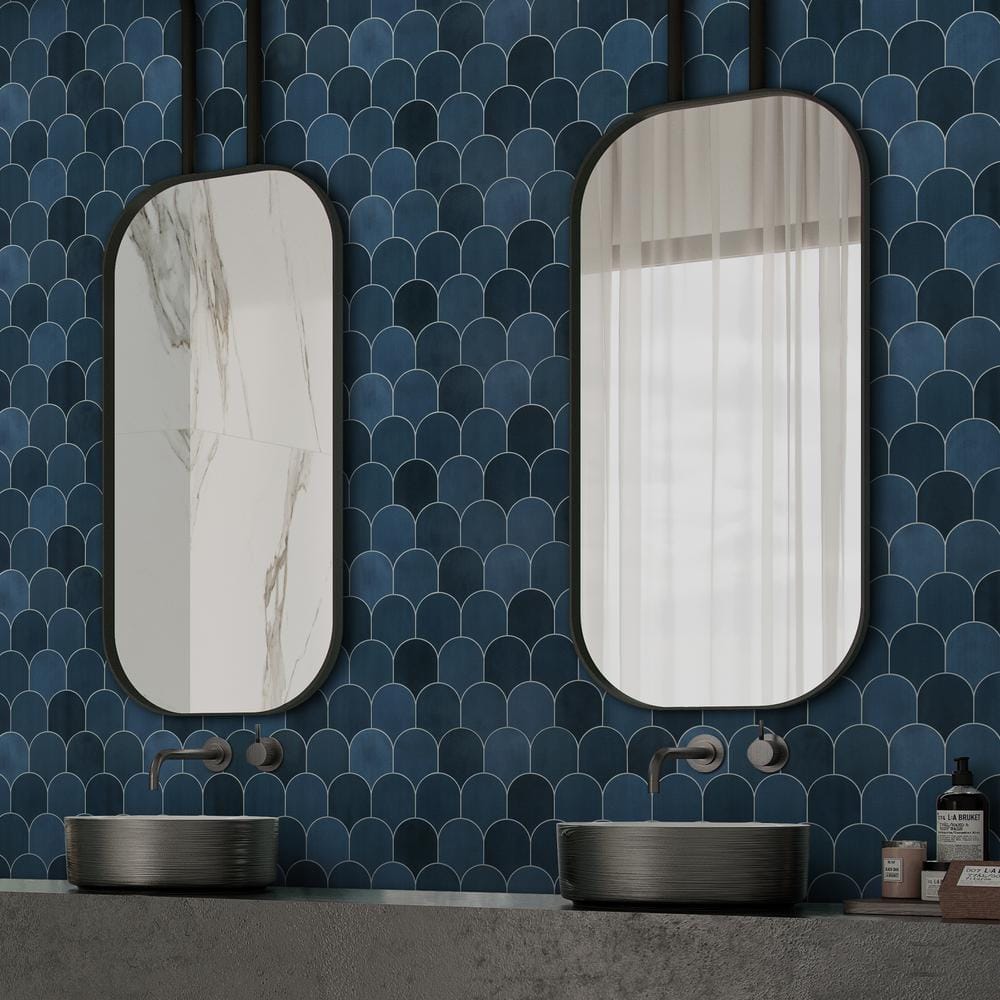Blue Fish Scale Peel and Stick Mosaic Tile Sheets