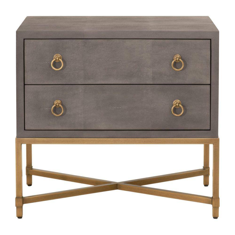 Benjara 32 in. Gray and Gold 2 Drawer Dual Tone Nightstand with Ring ...