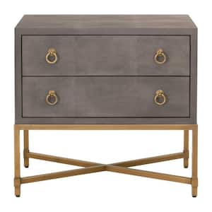 32 in. Gray and Gold 2 Drawer Dual Tone Nightstand with Ring Pulls
