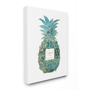 "Fashion Designer Pineapple Blue Gold Watercolor" by Amanda Greenwood Canvas Wall Art 48 in. x 36 in.