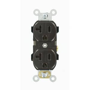 20 Amp Industrial Grade Heavy Duty Self Grounding Duplex Outlet, Brown