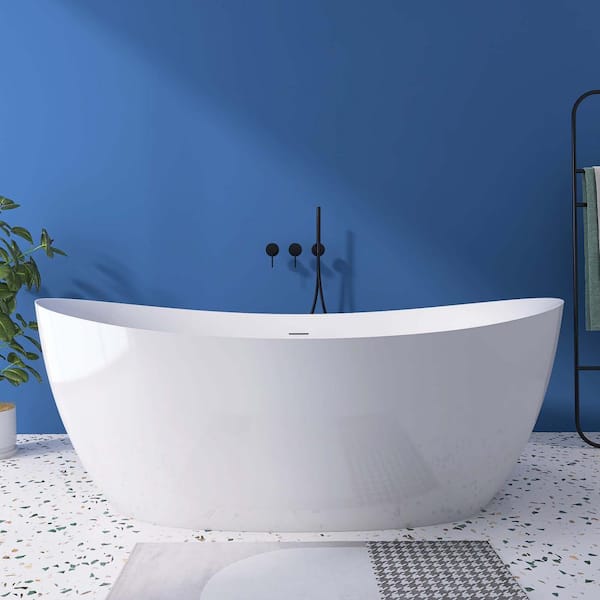 ANGELES HOME 69 in. x 32.68 in. Soaking Bathtub with Integrated Slotted Overflow and Chrome Pop-up Drain Anti-clogging in Gloss White