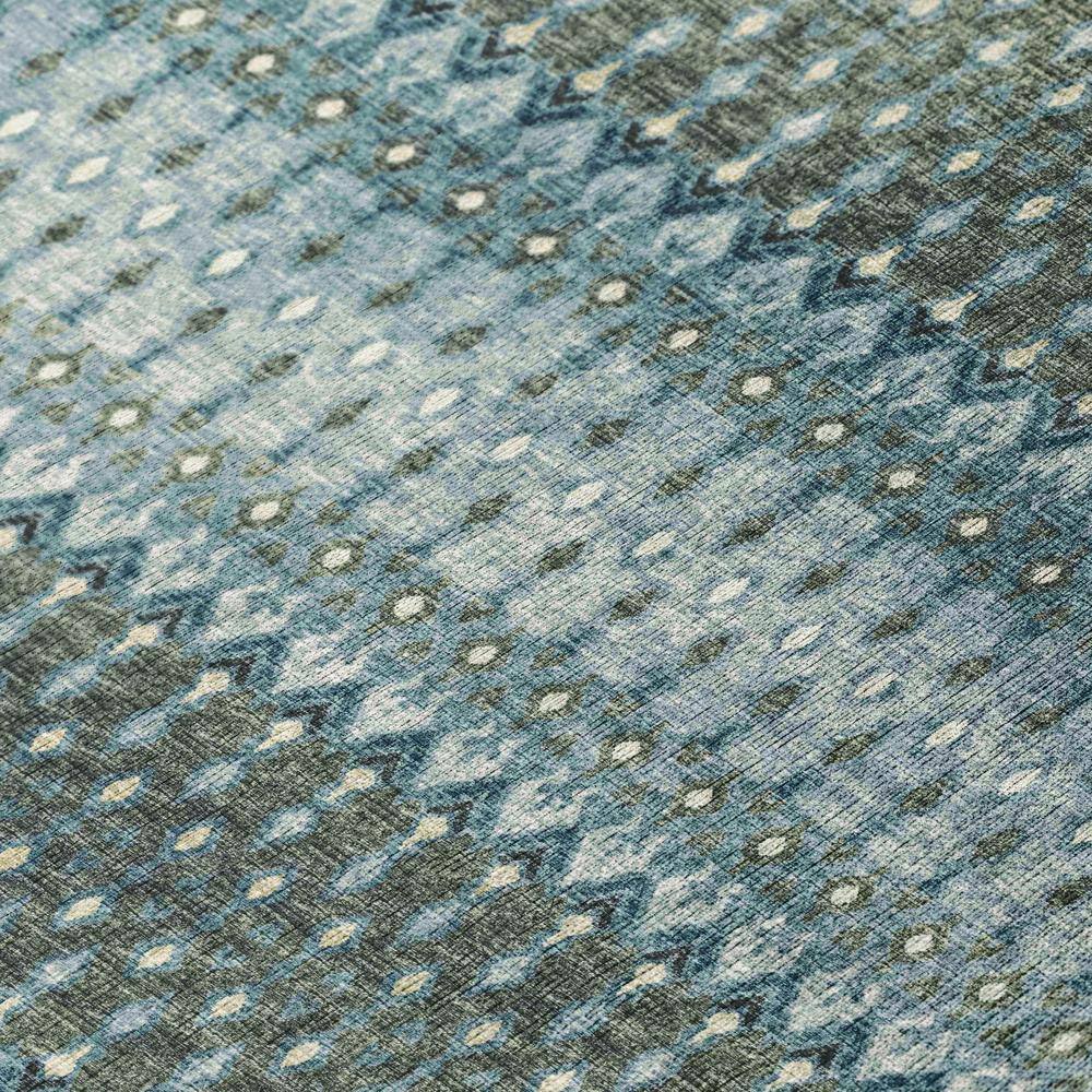 Moody Blue Chenille Geometric Washable Area Rug 3' x 5'