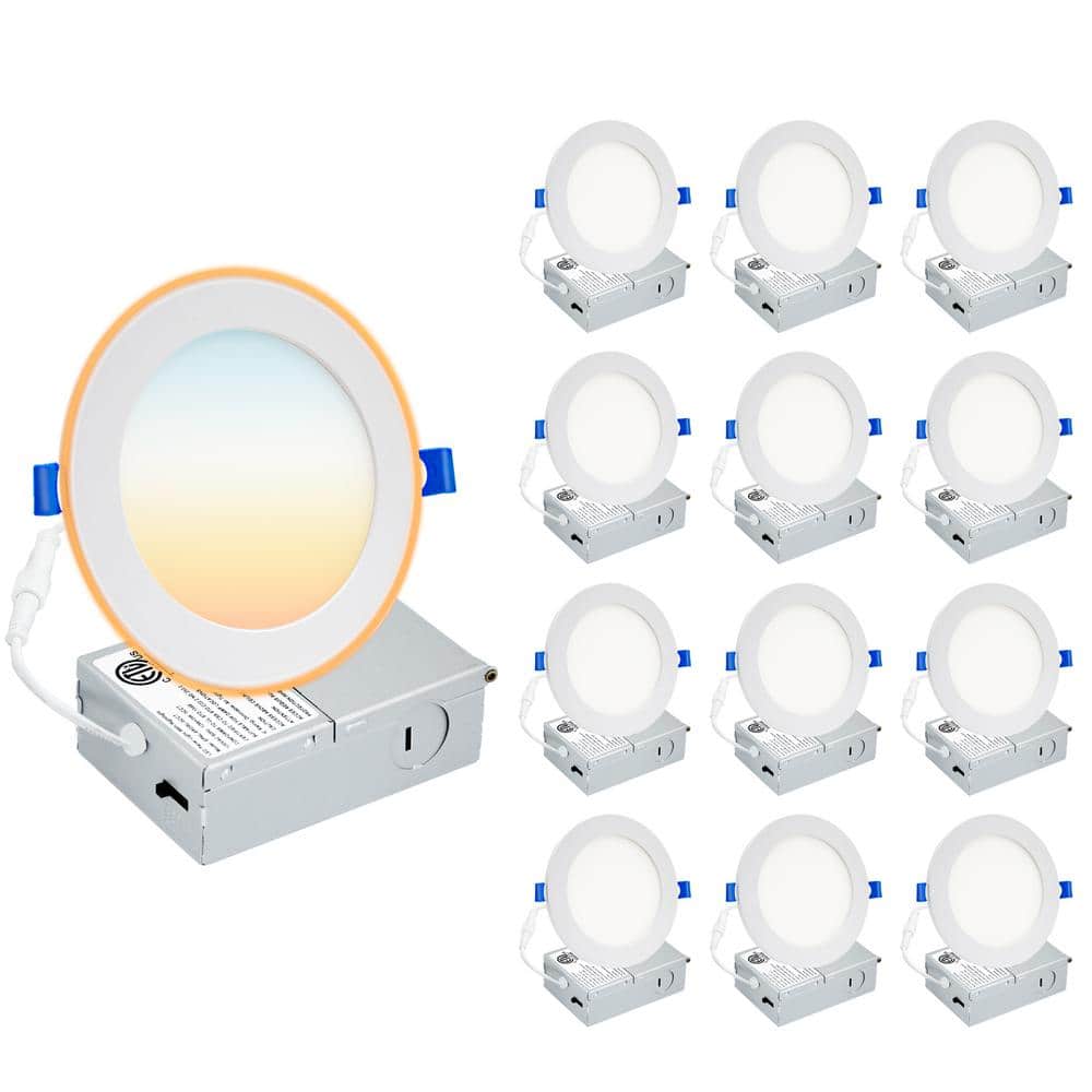 4 in. Adjustable 5CCT Canless LED Dimmable Indoor Integrated LED Recessed Downlight Kit with Night Light (12 Pack） price history on PriceWatchPro