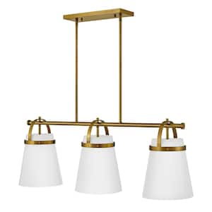 Tori 3-Light Lacquered Brass Shaded Linear Chandelier