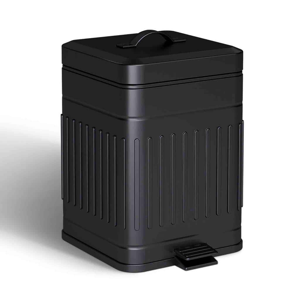 1.3 gal. Black Farmhouse Retro Metal Trash Can with Lid