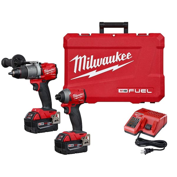 Milwaukee M18 FUEL 18V Lithium-Ion Brushless Cordless Hammer Drill and Impact Driver Combo Kit (2-Tool) with Two 5Ah Batteries
