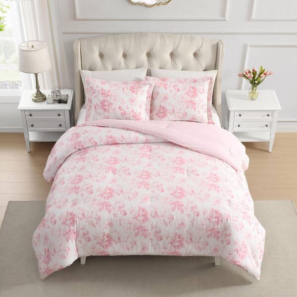 Laura Ashley Anja Textured Toile 3-Piece Pink Cotton Full/Queen