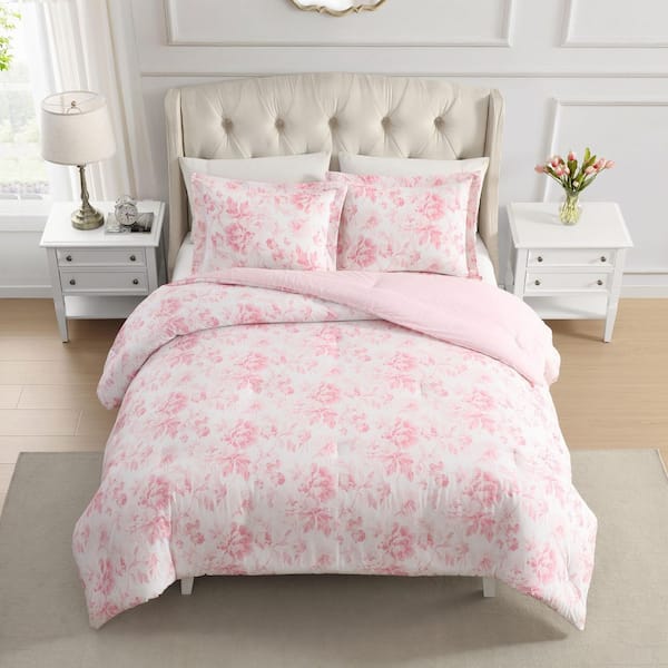 Laura Ashley Anja Textured Toile 3-Piece Pink Cotton King