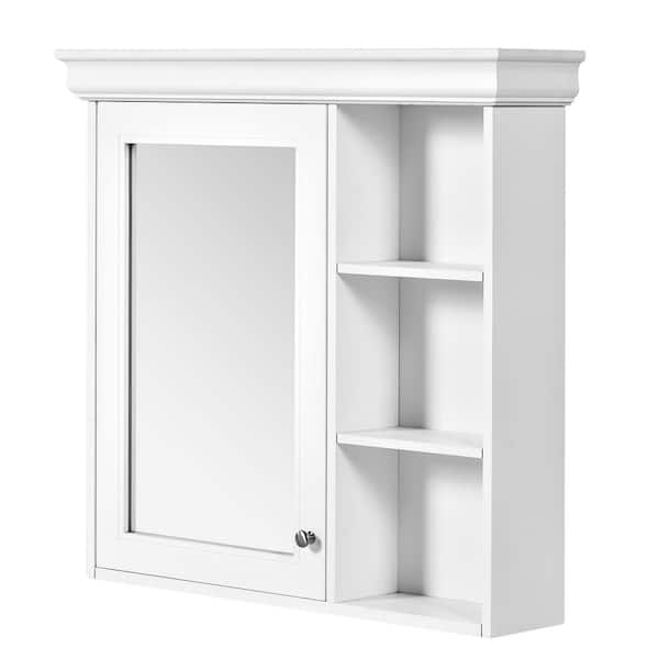 30 in. W x 28.74 in. H Rectangular White Wood Wall Mounted Bathroom Medicine Cabinet with Mirror for Bathroom