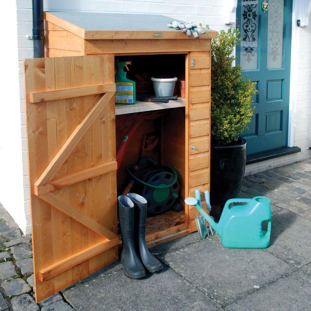 Honey Brown Wood Mini Storage Shed with Shelving