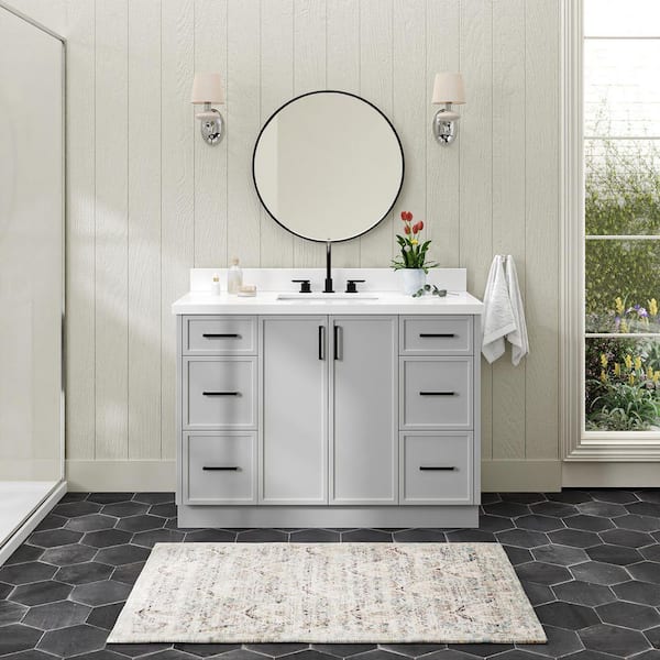ARIEL Kelly 48 in. Single Sink Freestanding Bathroom Vanity in Gray with Pure White Quartz Top