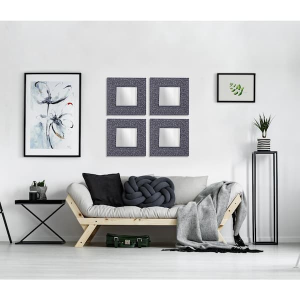 11.25 x 11.25 Inches Set of 4 Accent Wall Mirrors Silver Grey Mosaic Wall Decor