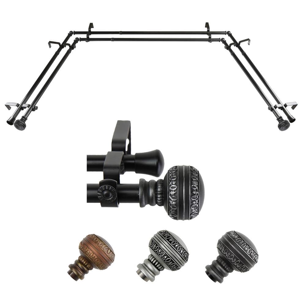 "13/16"" Dia Adjustable 20""-36"", 38""-72"" Bay Window Double curtain rod with Ornament Finials in Black" price history on PriceWatchPro
