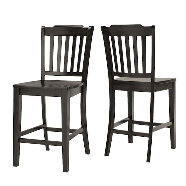INSPIRE Q Antique Black Slat Back Wood Counter Height Chair (Set