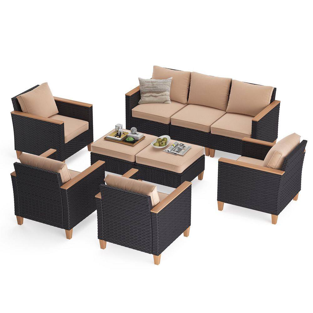 9-Piece All-Weather PE Wicker Patio Conversation Set with Beige Cushions, Outdoor Sectional Sofa for Backyard price history on PriceWatchPro