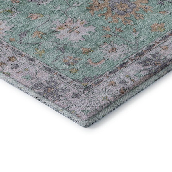 Mayfield Premium Machine Washable Abstract AMF2052 Mint 2 ft. x 7 ft. Runner Rug