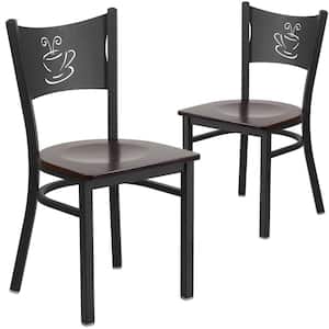 Walnut Wood Seat/Black Metal Frame Restaurant Chairs (Set of 2)