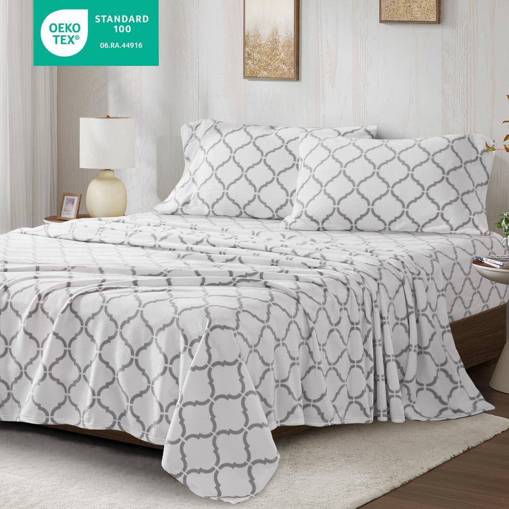 Twin Grey Geo Microfiber Flannel Sheet Set