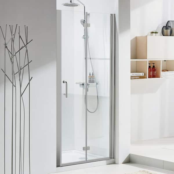 32 in. W x 72 in. H Bifold Frameless Shower Door in Silver with Handle and Clear Glass