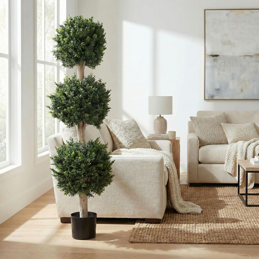 Pure Garden 5 ft. Artificial Hedyotis Triple Ball Topiary Tree 50
