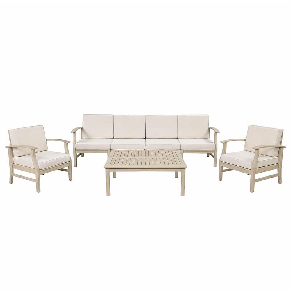 Tamjid 4-Piece Light White Solid Wood Patio Conversation Set with Sand Cushions price history on PriceWatchPro