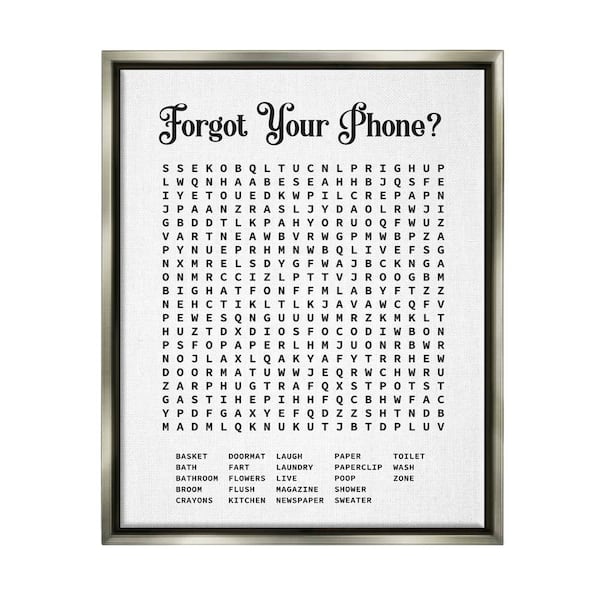 The Stupell Home Decor Collection Phone Crossword Puzzle Bathroom Word by Lettered and Lined Floater Frame Typography Wall Art Print 31 in. x 25 in.