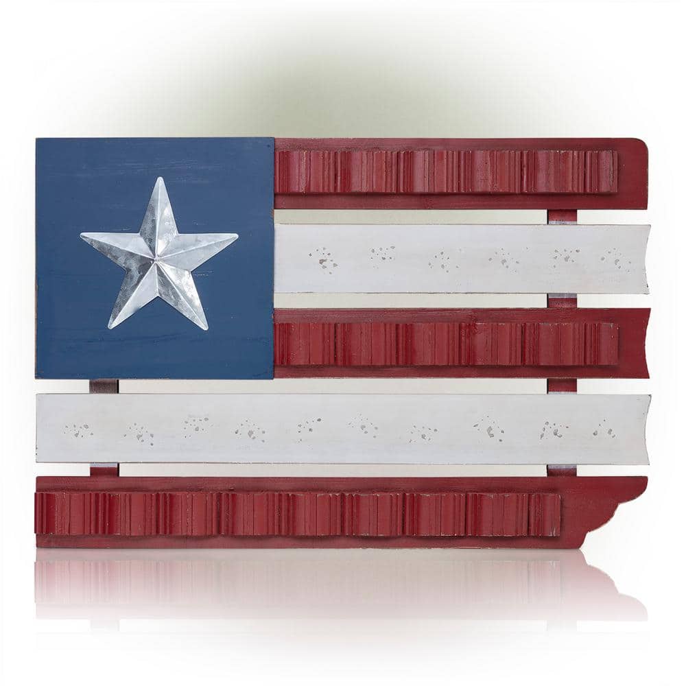 Rustic Red, White, and Blue Wood and Metal Flag Wall Sculpture