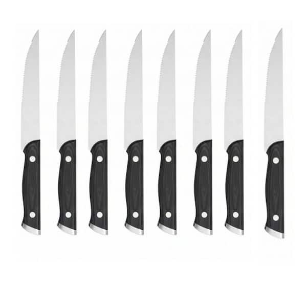 4.5 in. Japanese High Carbon Stainless Steel Full Tang Serrated Edge Steak Knife with Pakkawood Handle Set of 8