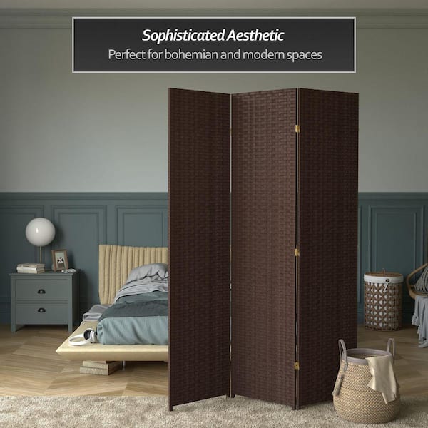 RED LANTERN 7 ft. Dark Mocha 3-Panel Room Divider SS7FIBERDMOC3P