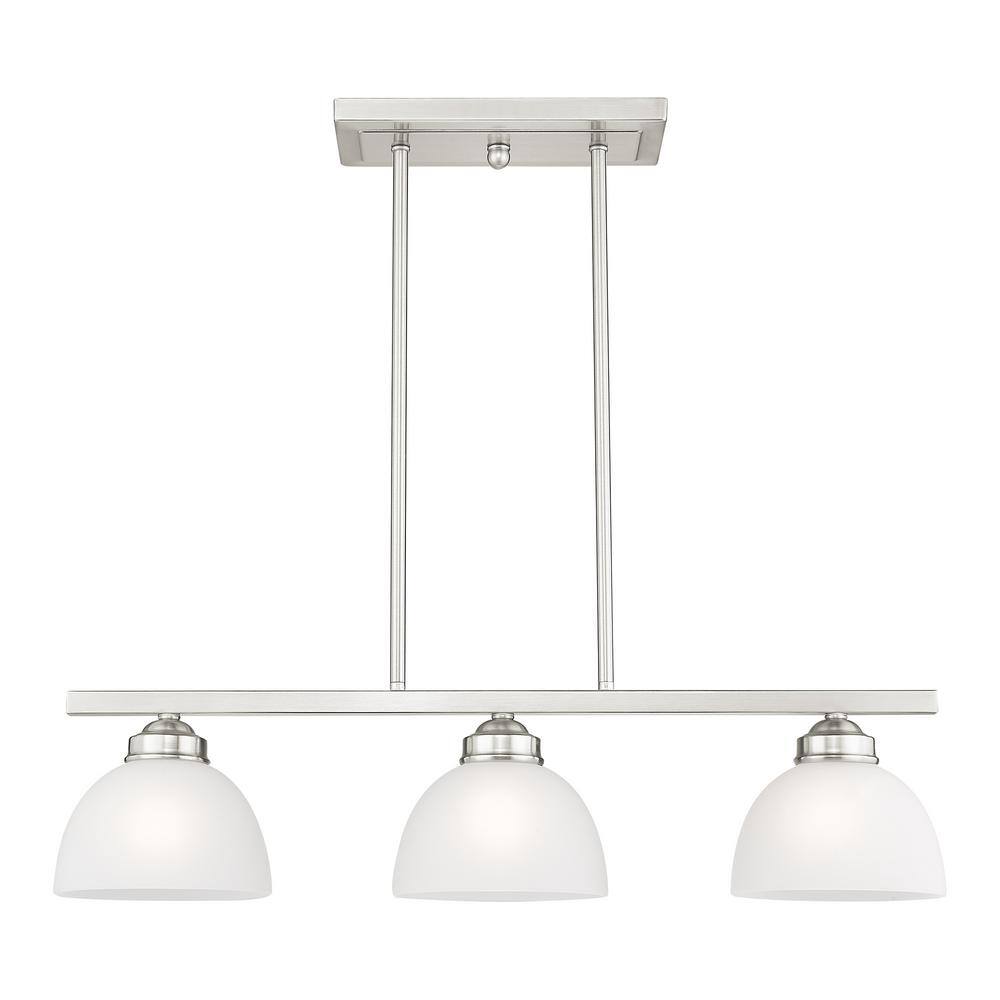 Somerset 3-Light Brushed Nickel Island Pendant with Satin Glass