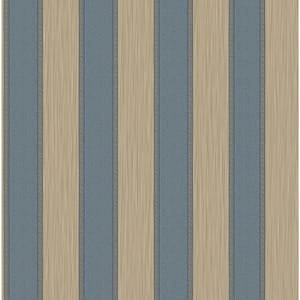 Ornamenta 2 Blue/Dark Beige Classic Stripe Design Non-Pasted Wallpaper Roll (Cover 57.75 sq. ft.)