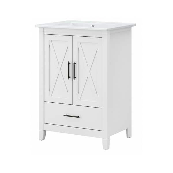 Bush Furniture Key West 24.21 in. W x 18.31 in. D x 34.06 in. H Single Sink Bath Vanity in White Ash with White Top