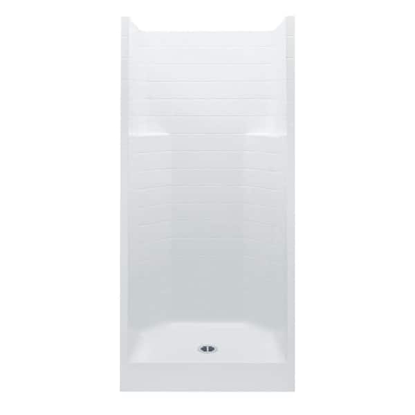 Everyday Textured Tile Design 42 in. x 34 in. x 76 in. 1-Piece Shower Stall with Center Drain in White
