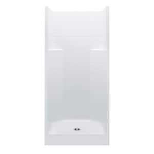 Everyday Textured Tile Design 42 in. x 34 in. x 76 in. 1-Piece Shower Stall with Center Drain in White