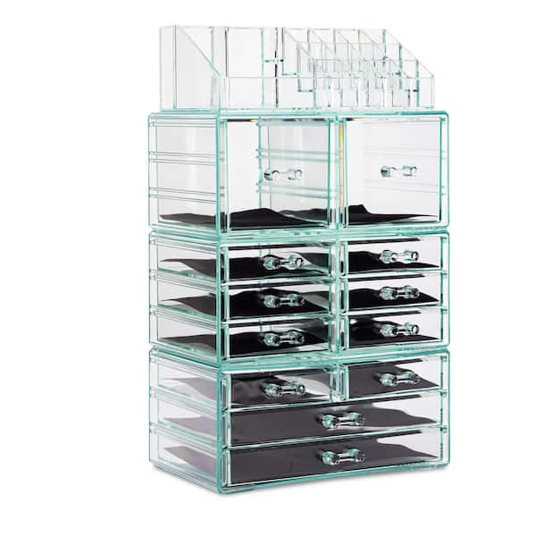 Sorbus Teal Clear Makeup Organizer MUP-SET-265TL - The Home Depot