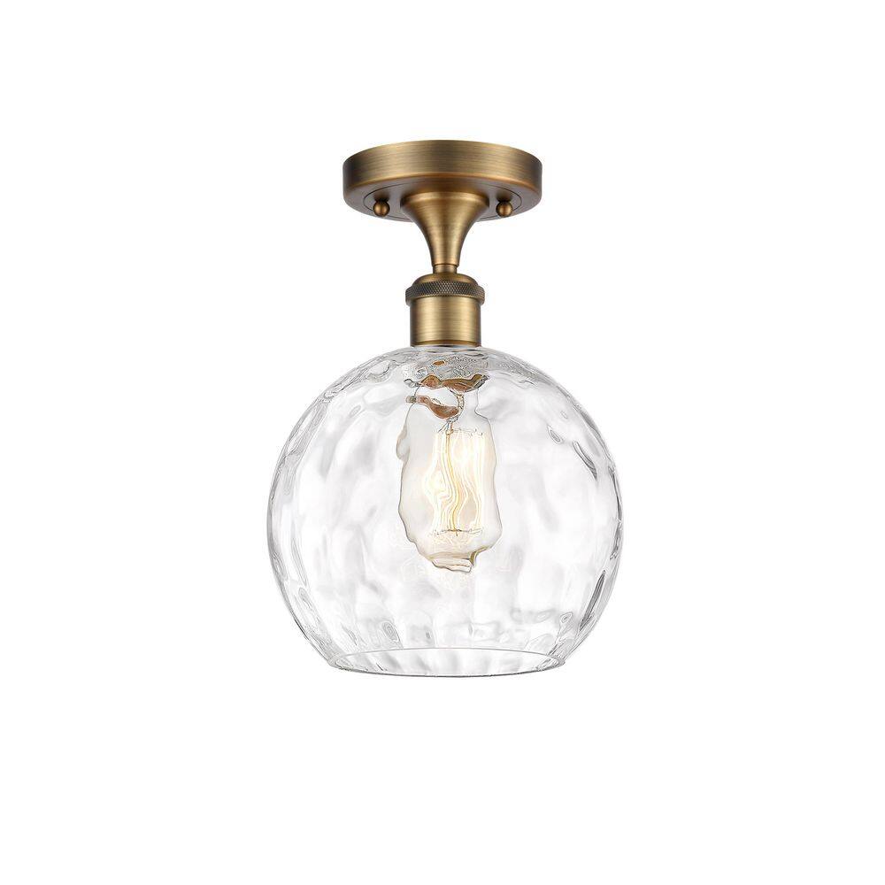Athens Water Glass 8 in. 1-Light Brushed Brass Industrial Semi-Flush Mount with Clear Glass Shade price history on PriceWatchPro