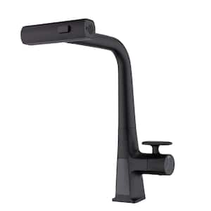 Single-Handle Pull Out Sprayer Kitchen Faucet LED Temperature Display Single-Hole Waterfall Sink Faucets in Matte Black