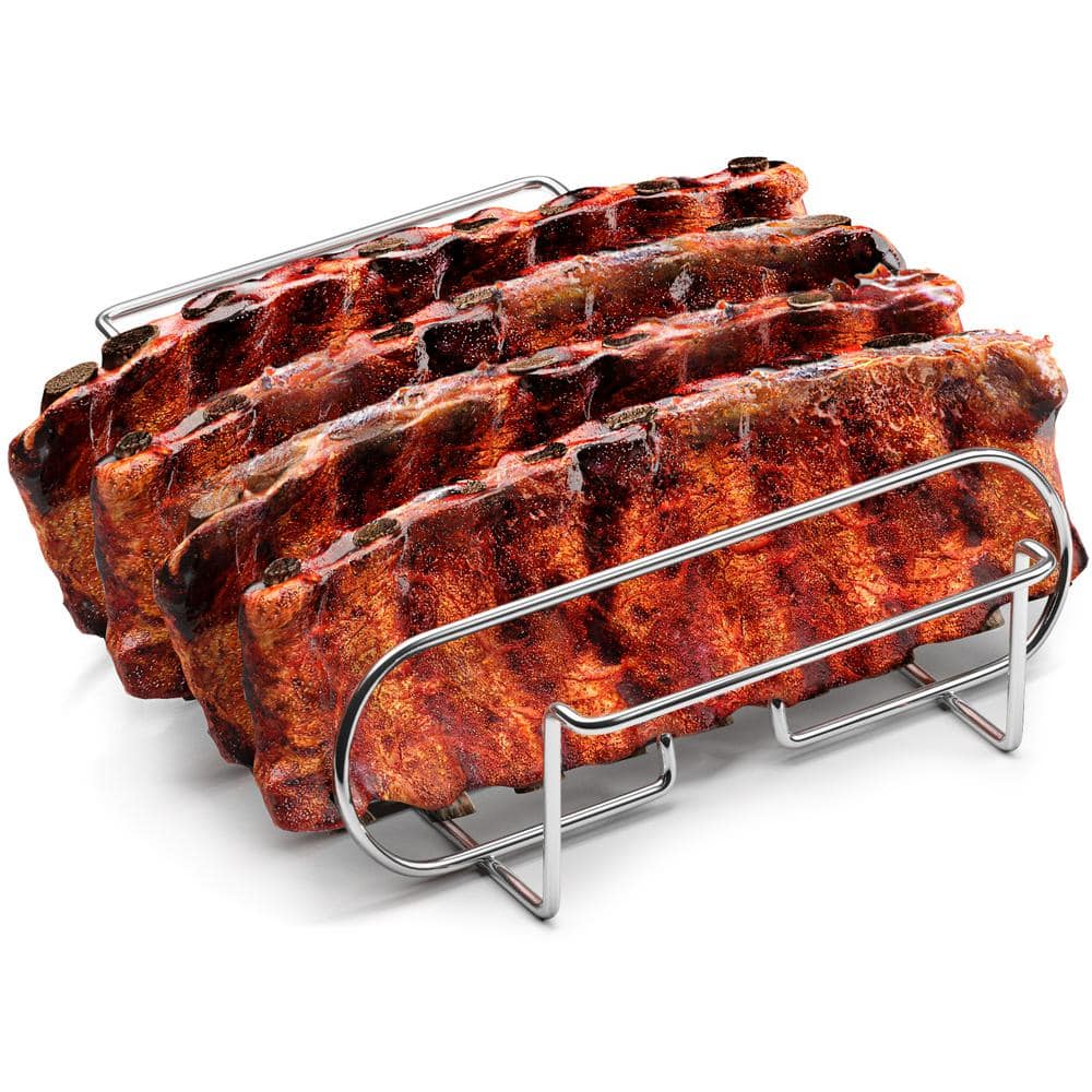 Non-Stick Rib Rack - Porcelain Coated Steel Roasting Stand - Holds 4 Rib Ra