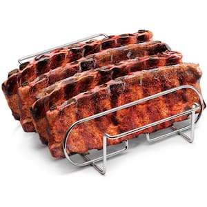 Non-Stick Rib Rack - Porcelain Coated Steel Roasting Stand - Holds 4 Rib Racks for Grilling & Barbecuing